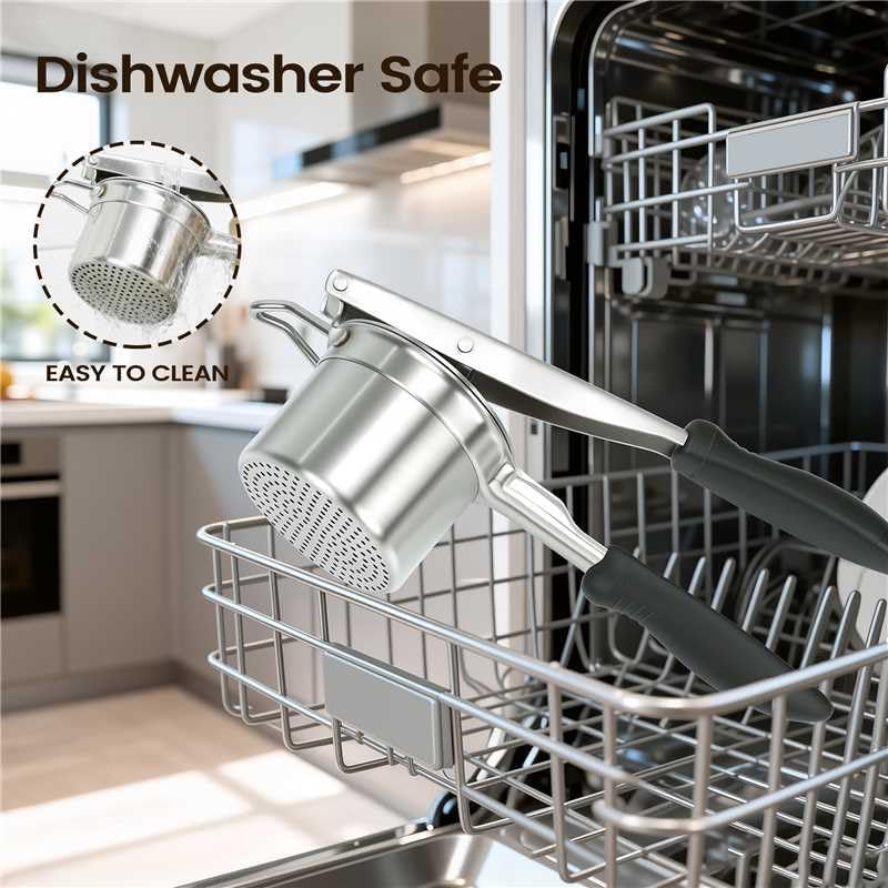 Potato Ricer, 304 Stainless Steel Manual Potato Press with Silicone Handle, Dishwasher Safe Kitchen Tool for Fluffy Mashed Potatoes