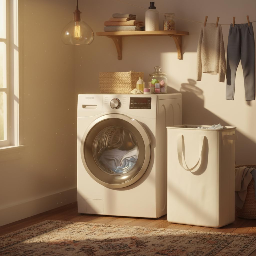 Slim Laundry Hamper with Handles, Collapsible Small Hamper for Laundry, Dirty Clothes Basket for Bedroom, Dorm and Laundry Room, 48L (12.7 Gallon) Beige