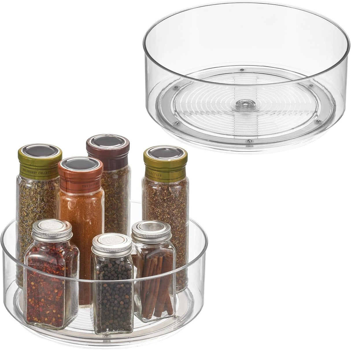 Lazy Susan Turntable Plastic Spinner for Kitchen/Bathroom, Pantry, Fridge, Cupboards, or Counter Organizing, Fully Rotating Organizer for Food, 9" Round - Lumiere Collection - 2 Pack, Clear