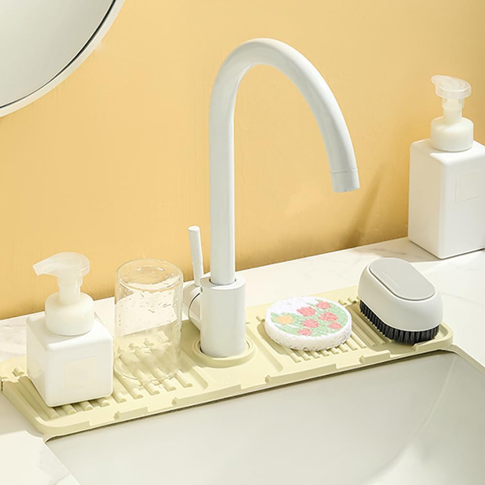 Faucet Mat for Kitchen Sink, 2024 Upgrade Faucet Guard Draining Mat Silicone Faucet Handle Drip Catcher, New Fast Drying Stone Sink Tray Sink Protectors for Kitchen Bathroom Sink (Grey, One Size)