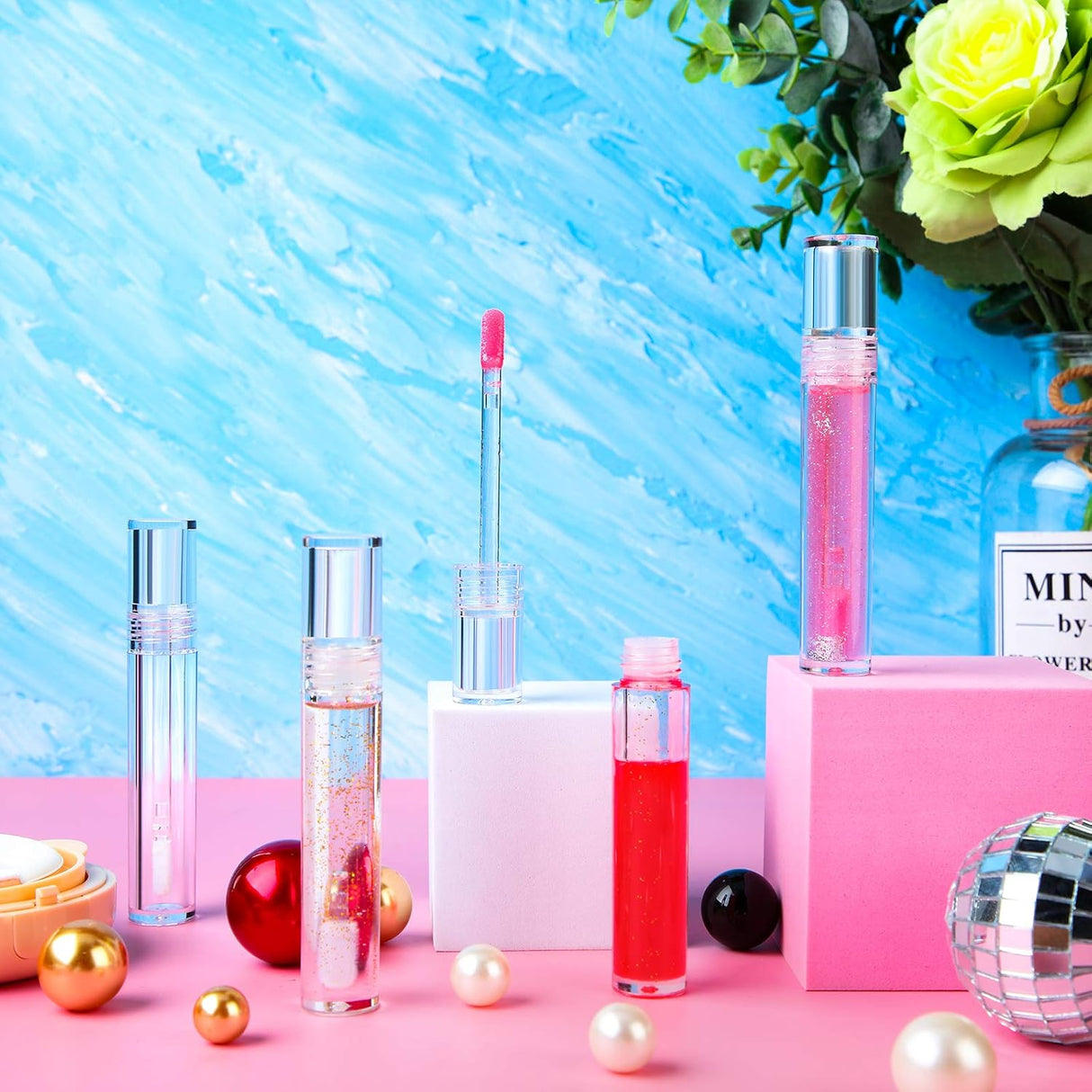 30 Pieces Empty Lip Gloss Tubes 5 ml Transparent Lip Gloss Containers Clear Refillable Lipstick Container Lip Balm Bottles Eyelash Growth Liquid Tube Cosmetic Container with Rubber Stoppers