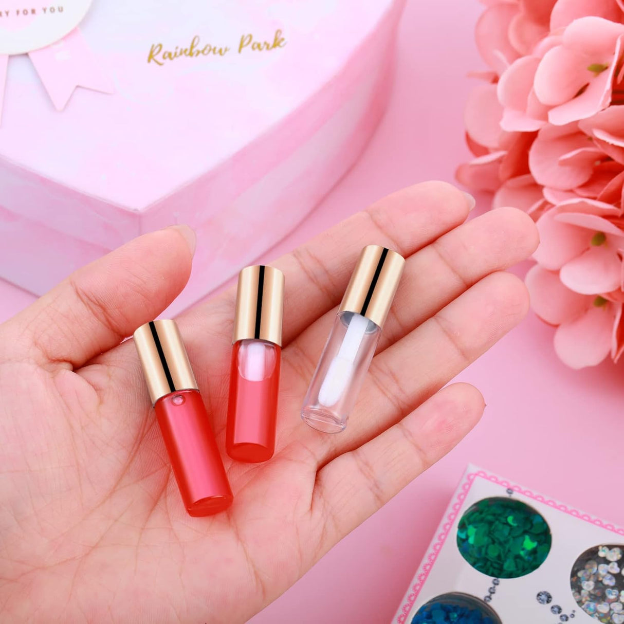 100 Pieces Clear Mini Lip Gloss Tube Refillable Empty Lip Balm Gloss Containers Bottles Transparent Mini Lipstick Containers for Women DIY Makeup(Rose Gold,1.2ml)