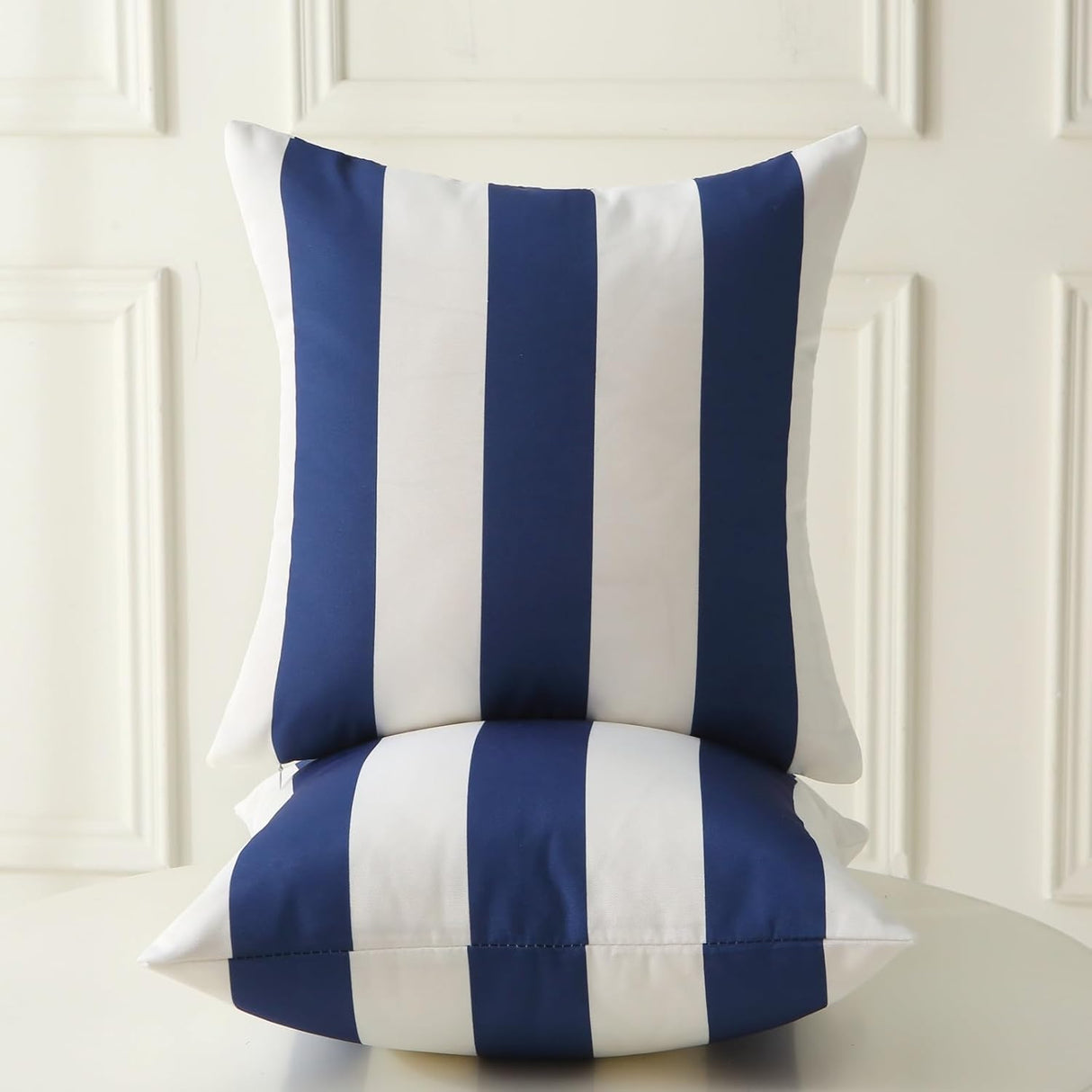 18" x 18" Throw Pillows with Inserts, Pack of 2 Outdoor Waterproof Striped Pillow, Square Decorative Pillows for Patio Furniture Garden Couch Sofa Home (Blue Vertical Stripes)