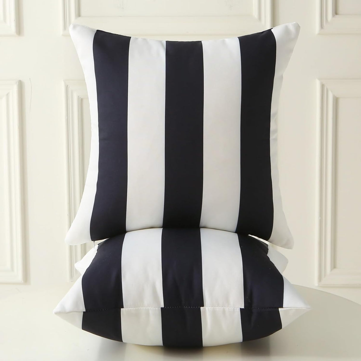 18" x 18" Throw Pillows with Inserts, Pack of 2 Outdoor Waterproof Striped Pillow, Square Decorative Pillows for Patio Furniture Garden Couch Sofa Home (Black Vertical Stripes)