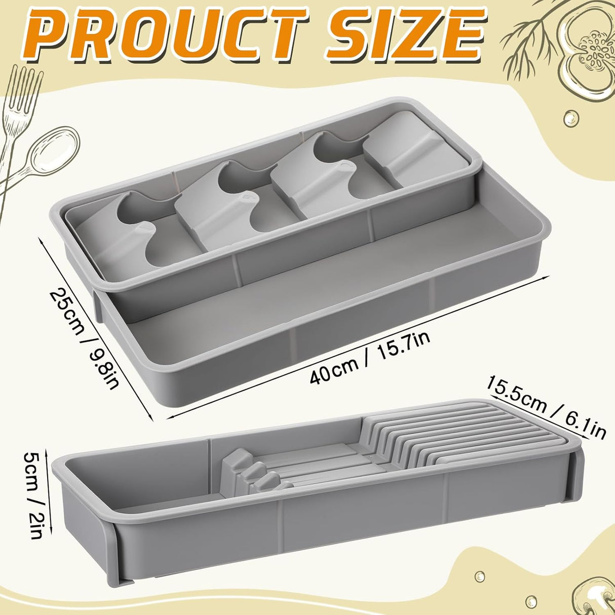 2 Pcs Knife & Silverware Drawer Organizer Holds 9 Knives with Flatware Tray Drawer Store Compact Utensil Organizer For Kitchen Silverware