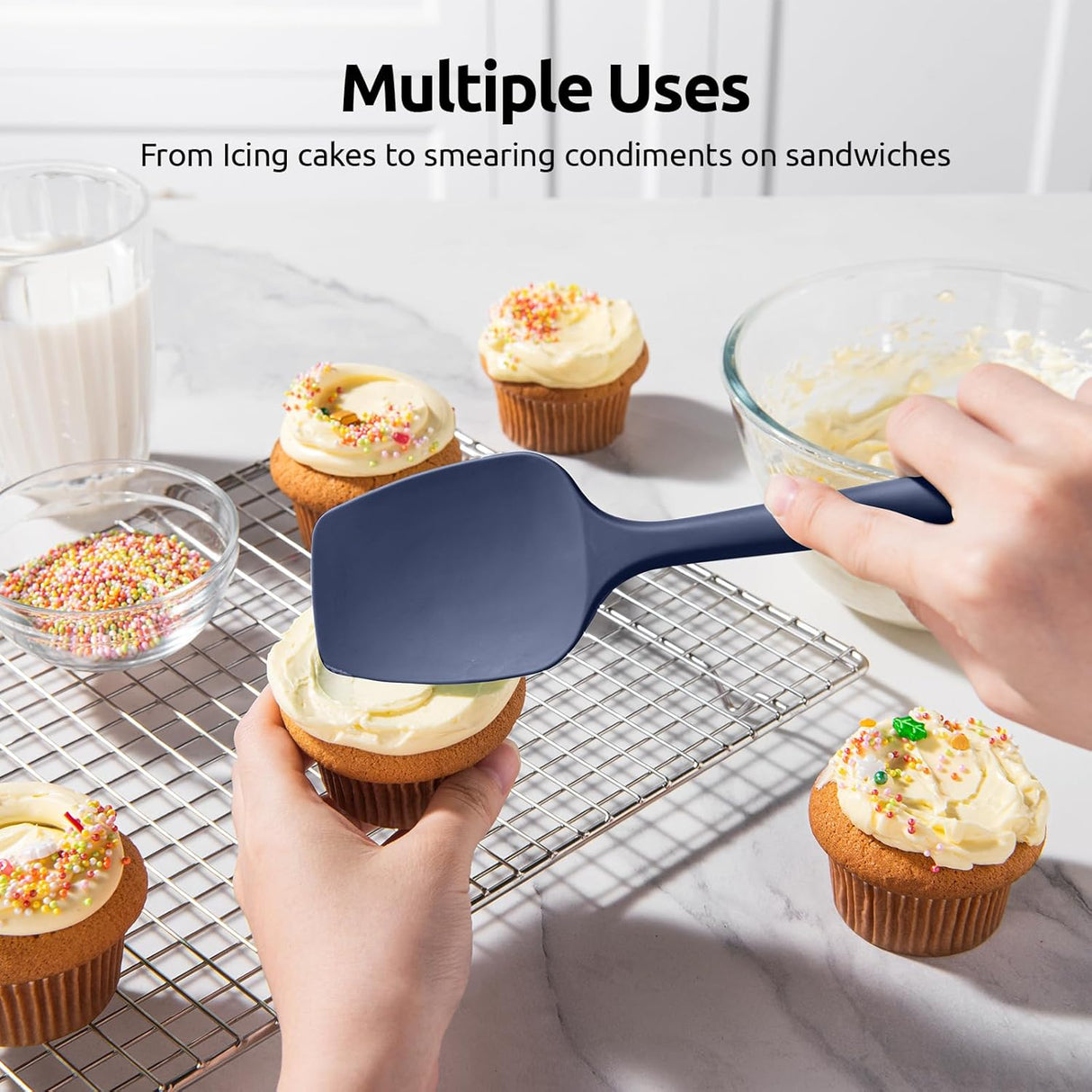 Silicone Spoon Spatula Set, 600ºF High Heat Resistant Food Grade Flexible Rubber Scraper, Cooking Mixing Baking Kitchen Utensils Set of 3 (Multicolors)