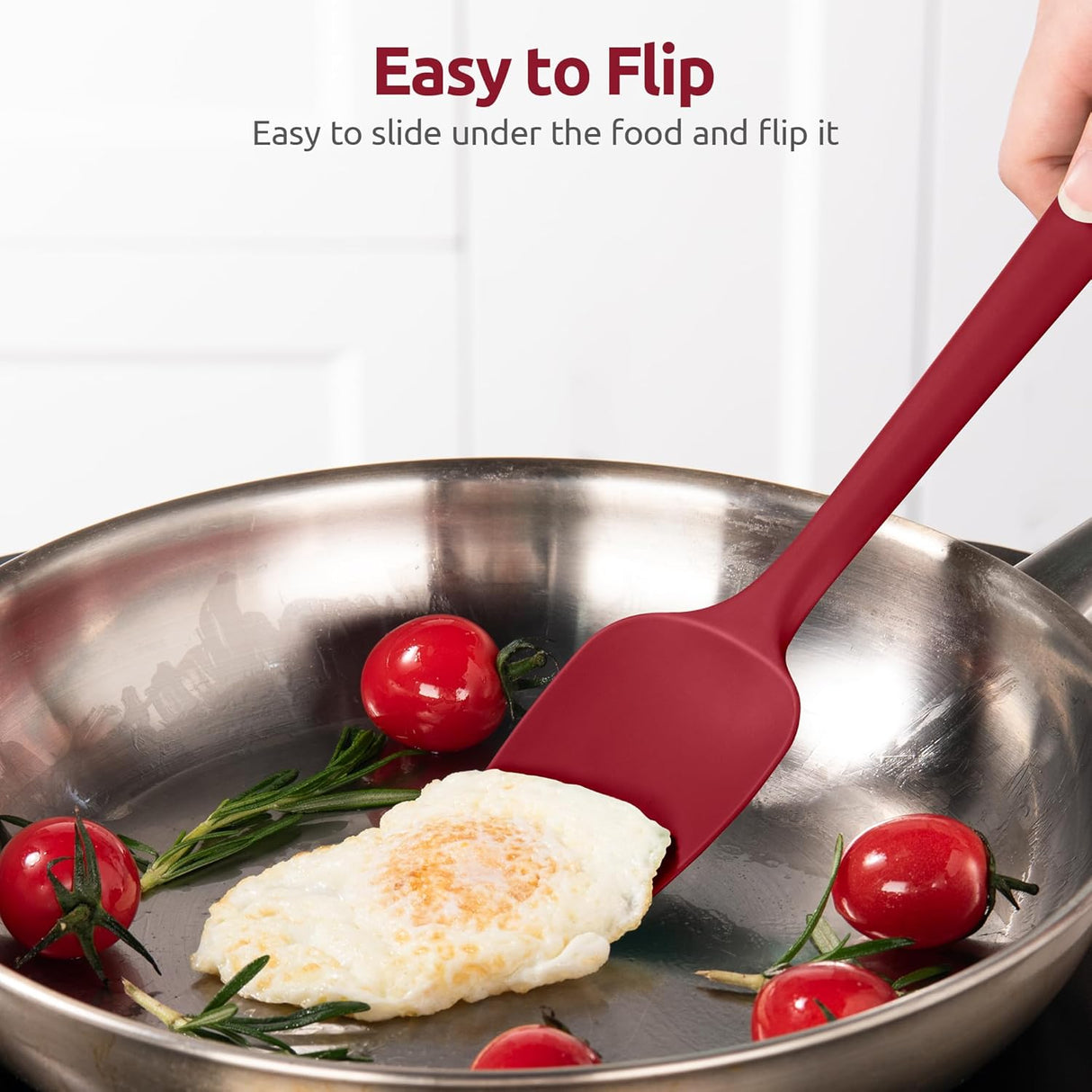 600ºF Heat Resistant Silicone Spoons: Flexible Baking Spoon Spatula & Cooking Scoop Spoonula, Seamless Soft Kitchen Utensils for Serving, Scraping, Scooping in Non-Stick Cookware (Red)
