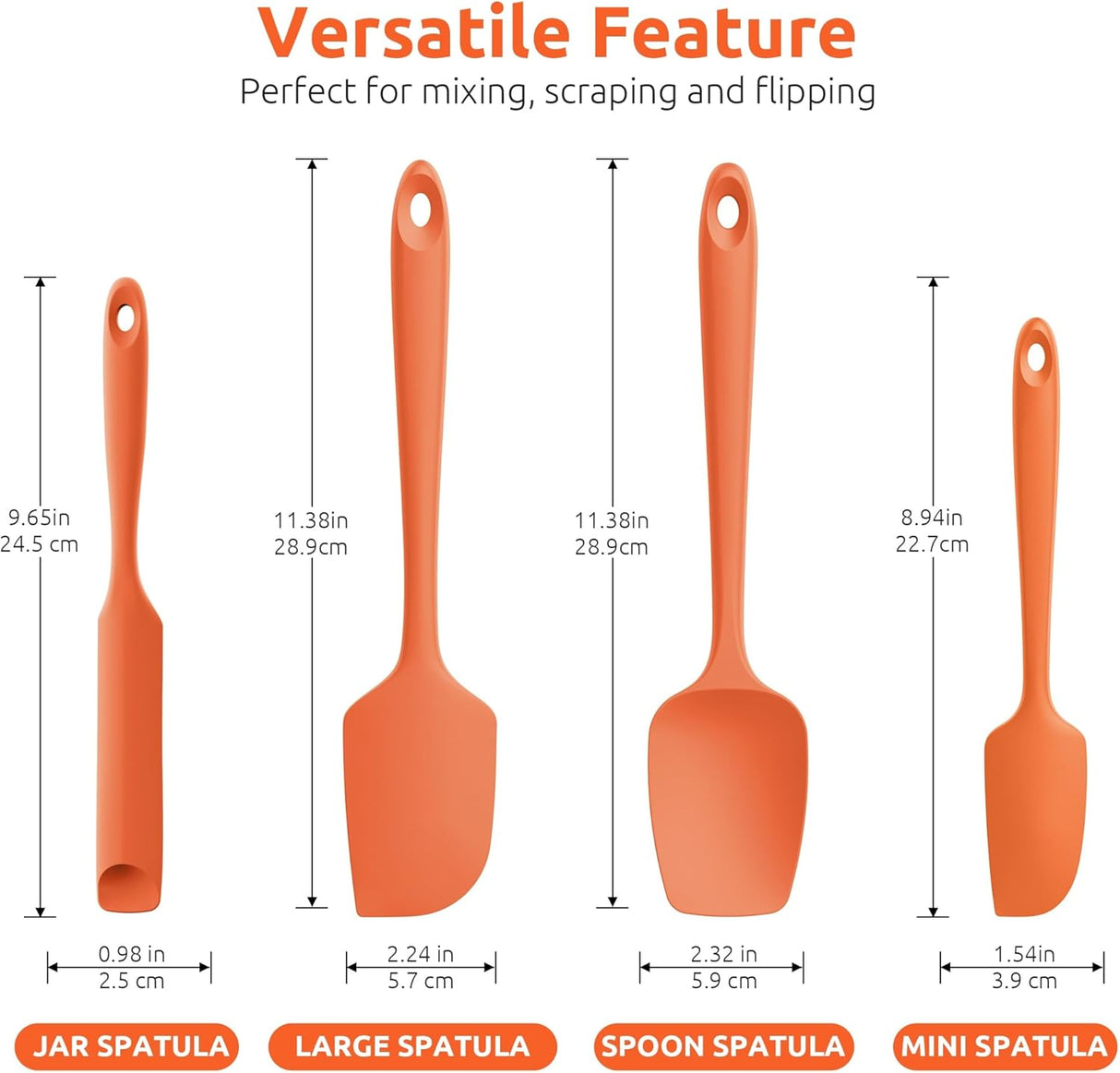 600ºF Heat Resistant Silicone Spatulas: Kitchen Cooking Mixing Utensils (4PCS, Orange) and 8"+10"+12" Kitchen Cooking Tweezer: 18/8 Stainless Steel Food-Grade Metal Food Tong (Pointed Tip)