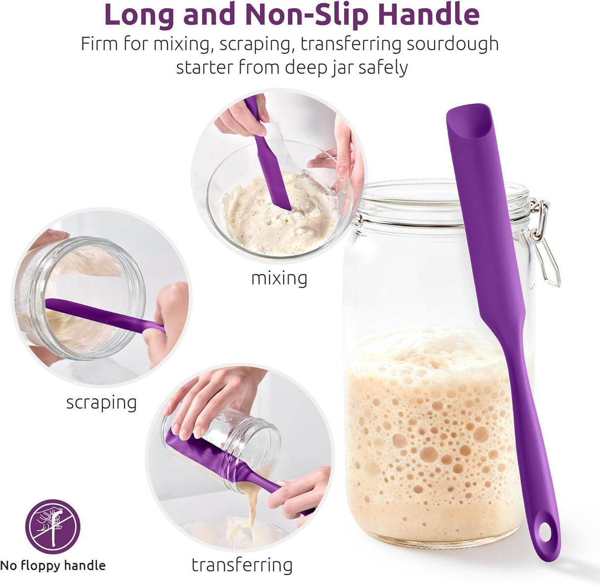 600ºF Heat-Resistant Food-Grade 10in Skinny Silicone Jar Spatula with Spoon Tip (Purple) and 10in Kitchen Cooking Tweezer: 18/8 Stainless Steel Food-Grade Metal Food Tong (Round Tip)