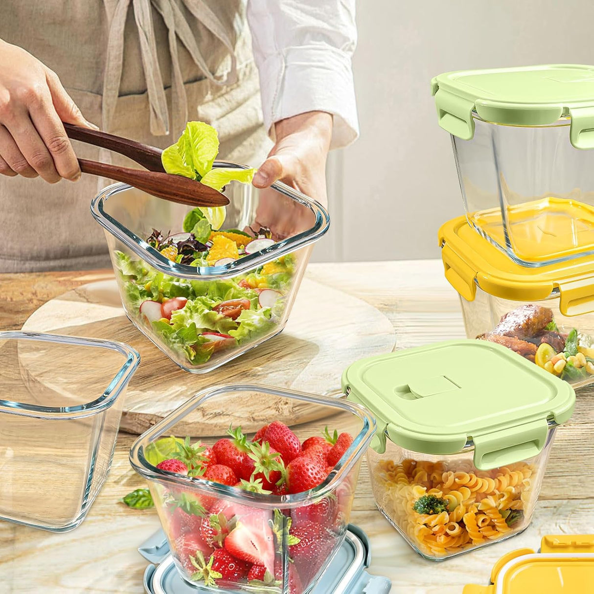 Glass Soup Containers with lids 4 Cup, 32 oz Glass Storage Containers, Tall Borosilicate Glass Food Storage Containers for Lunch, Ice Cream, Travel and Deli, Soup Freezer Safe Containers with Lids