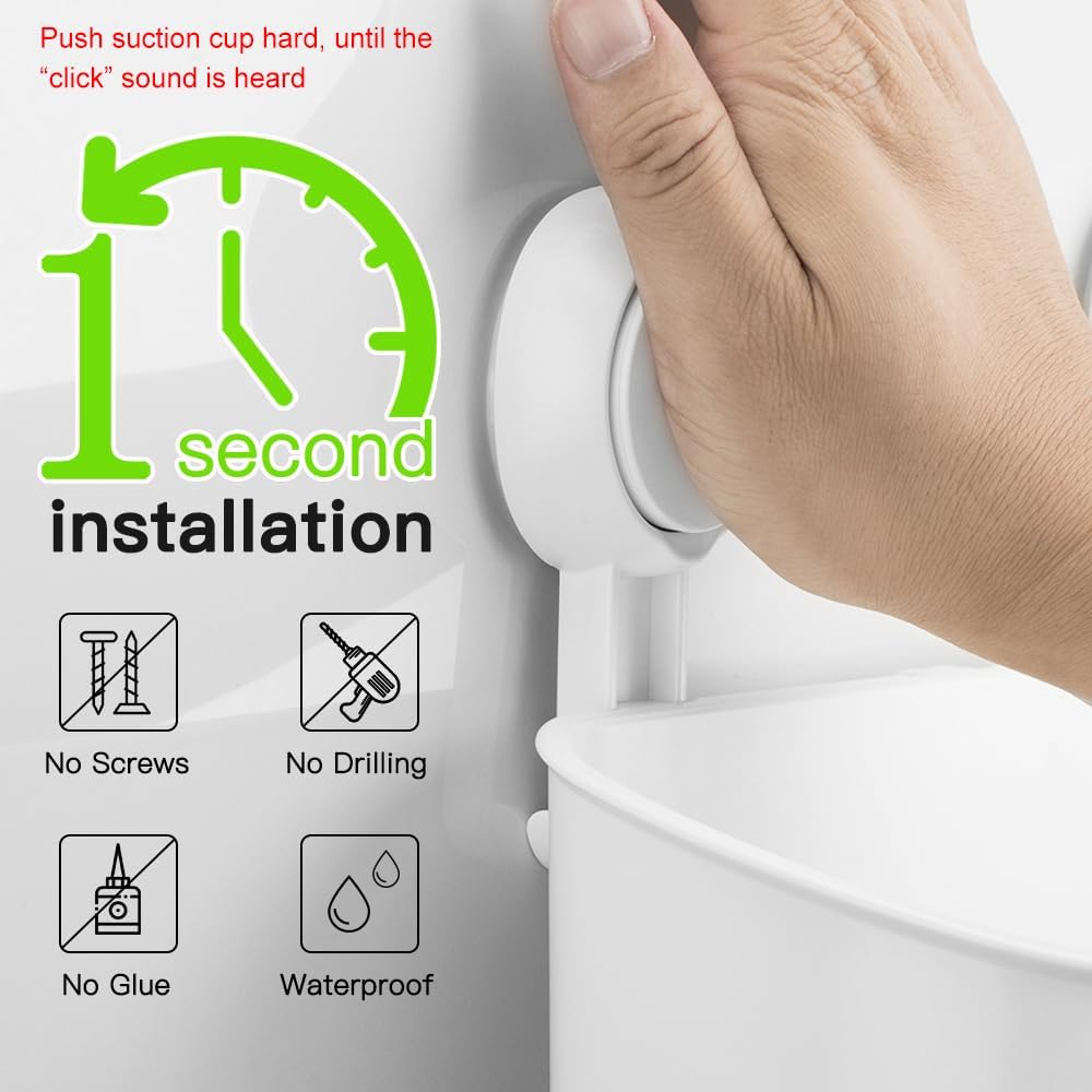Shower Caddy Suction Cup NO-Drilling Removable Shower Shelf Powerful Heavy Duty Hold up to 22lbs, Waterproof Storage Basket for Shampoo & Toiletries Bathroom & Kitchen Caddy Organizer