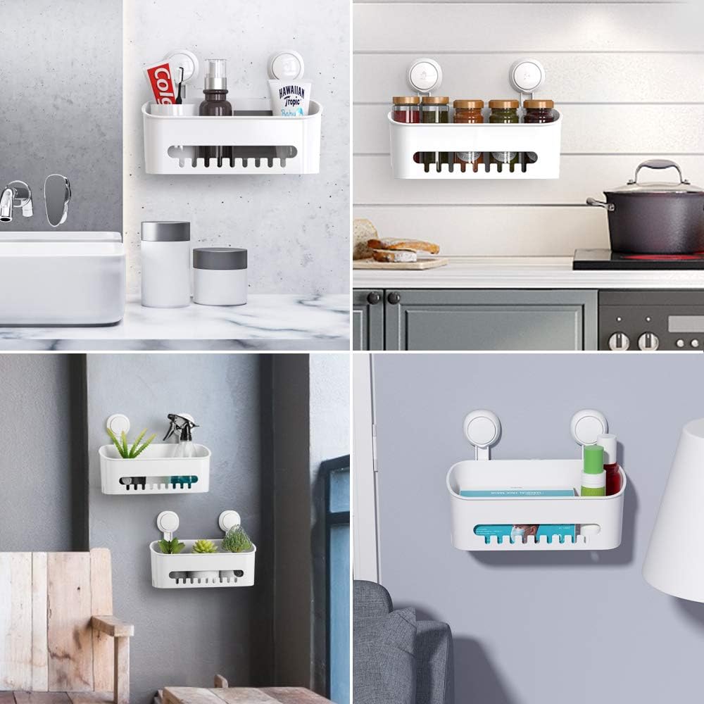 Shower Caddy Suction Cup NO-Drilling Removable Shower Shelf Powerful Heavy Duty Hold up to 22lbs, Waterproof Storage Basket for Shampoo & Toiletries Bathroom & Kitchen Caddy Organizer