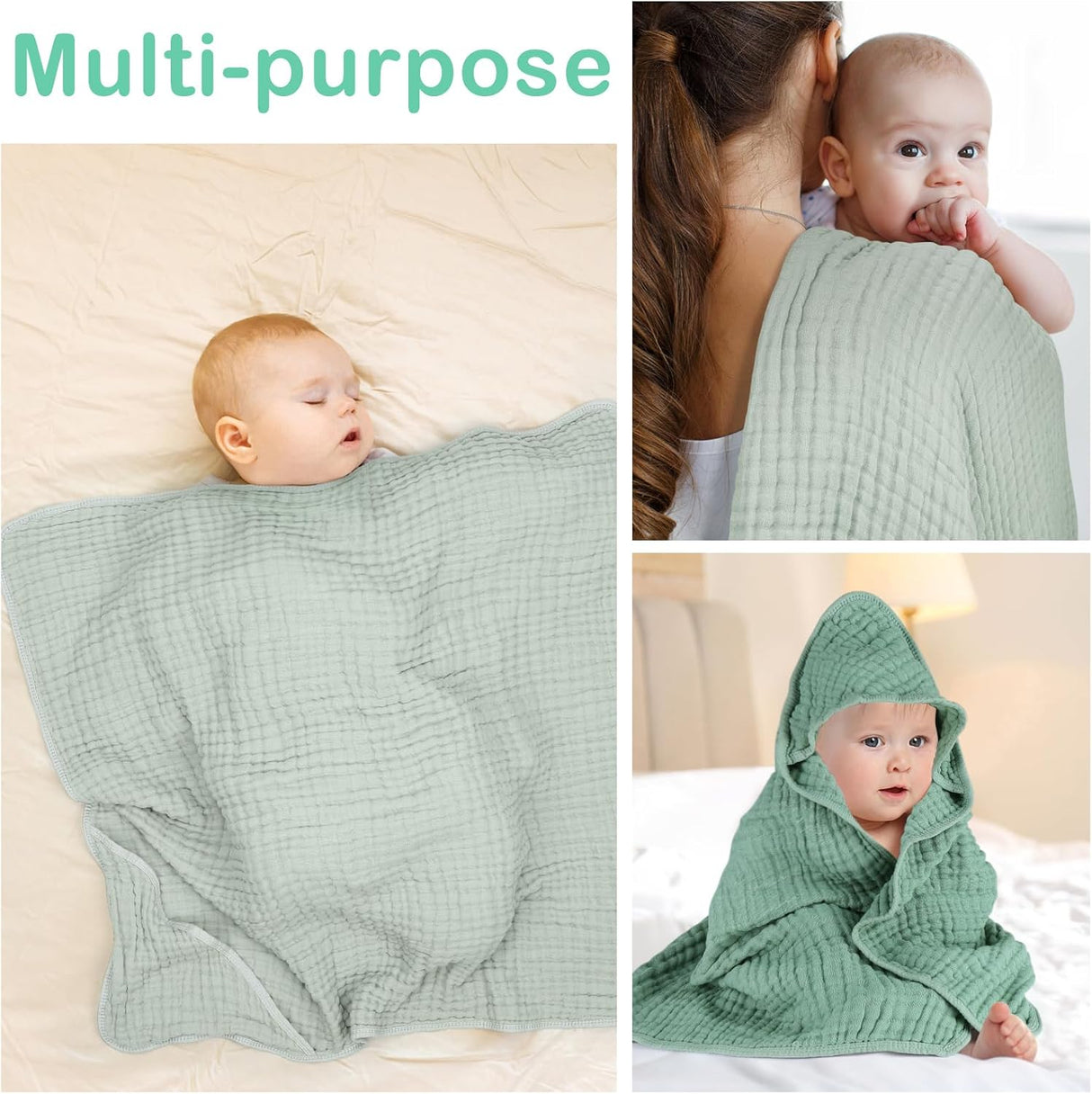 2 Pack Hooded Baby Towels, 100% Muslin Cotton Bath Towel for Babies, Newborn, Infant and Toddler, Absorbent Soft Baby Bath Towel with Hood, Boy and Girl Bath Essentials