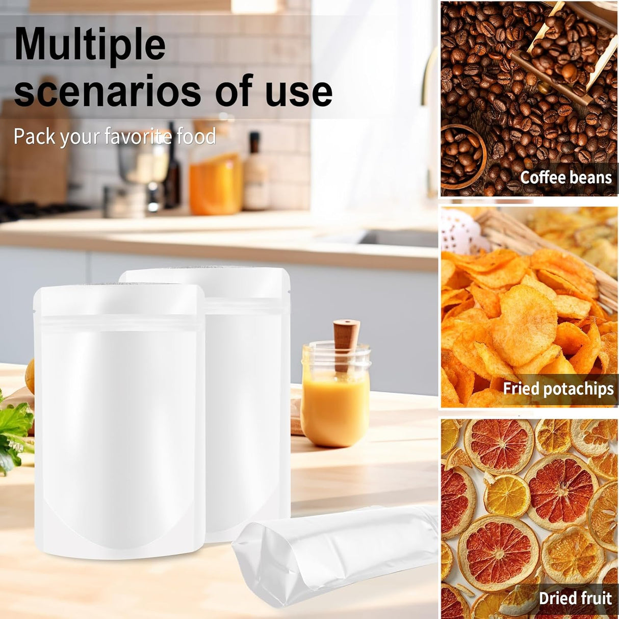 4"x6" 120pcs Mylar Bags for Food Storage,Smell Proof Bag Resealable Food Storage Bags for Small Business, Stand-up Foil Pouch Packaging Treat Snack Packing for Self Sealing (White)