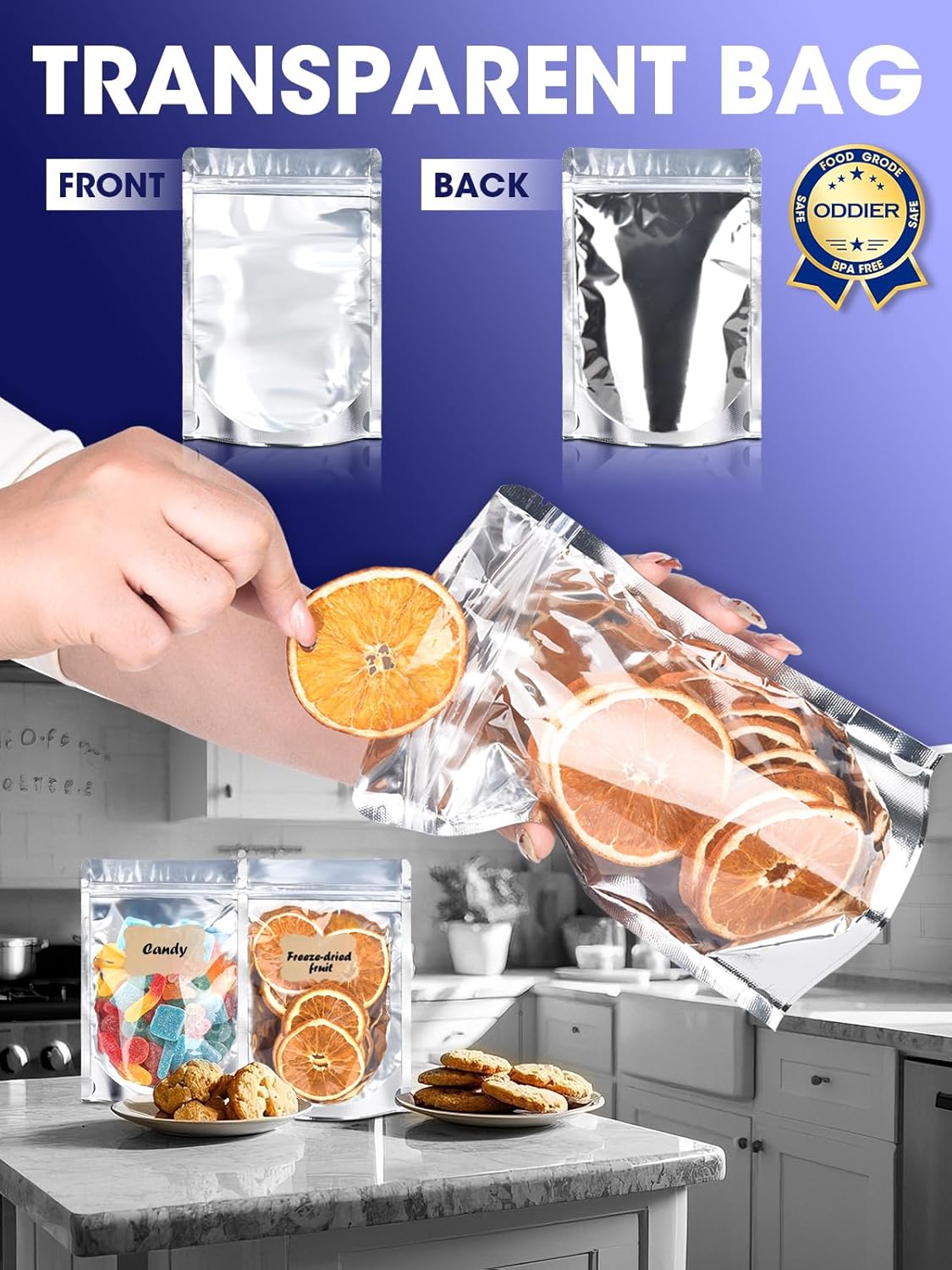 120pcs Stand Up Pouch Bags, 4" x 6" Mylar Bag for Food Storage, Clear Front with Aluminum Foil Back Resealable Food Storage Bags for Small Business Packaging Treat Snack Bag for Self Sealing
