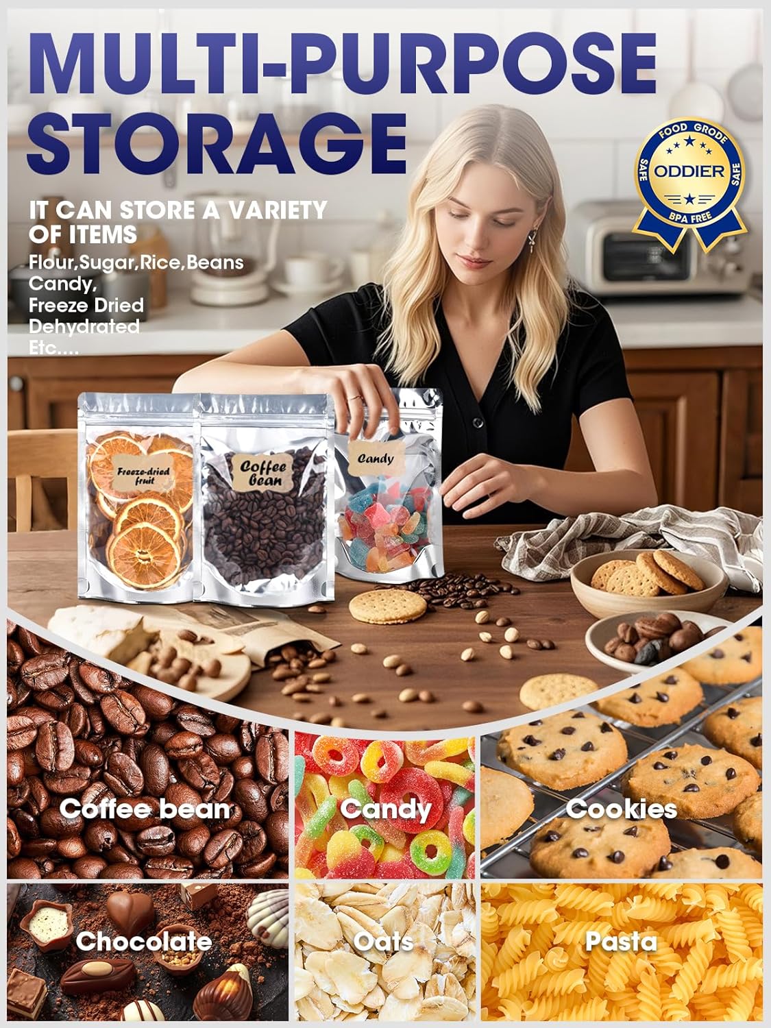 120pcs Stand Up Pouch Bags, 4" x 6" Mylar Bag for Food Storage, Clear Front with Aluminum Foil Back Resealable Food Storage Bags for Small Business Packaging Treat Snack Bag for Self Sealing