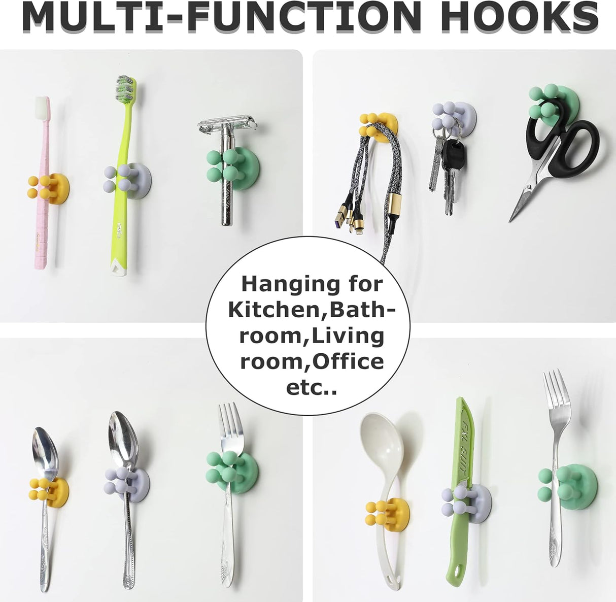 4 pcs Silicone Toothbrh Holder Multi-Function Hook Waterproof self Adhesive Single Toothbrh Hook Plug Holder for Wall for Hanging Bathroom Kitchen Living Room Office