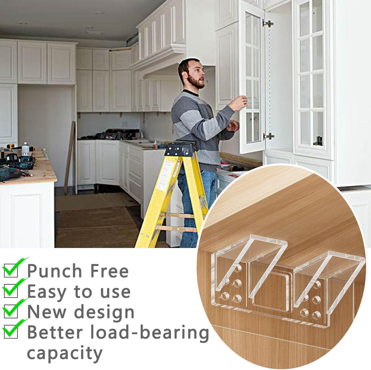 6-Pack Heavy-Duty Adhesive Shelf Brackets, Large Size Double Row Brackets, No-Drill Wall Mount Pegs,Shelf Support Pegs for Kitchen Cabinets, Bookshelves, and Closets