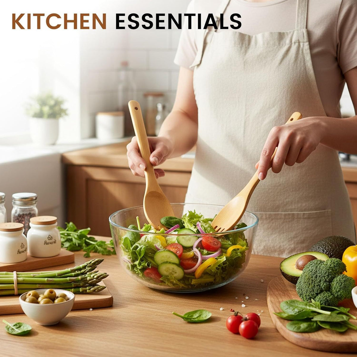 7-Piece Bamboo Kitchen Utensils Set, Wooden Spoons & Spatulas for Nonstick Cookware, Lightweight Heat-Resistant Cooking Tools with Comfortable Grip, Kitchen Gift Set