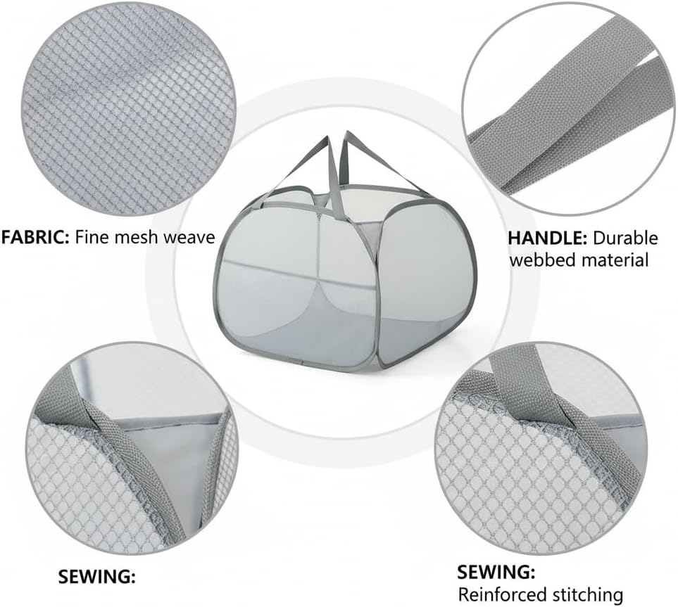 Kimmama Collapsible Mesh Laundry Basket, Foldable Pop Up Laundry Hamper with Side Pocket, Removable Clothes Storage Bin with Handle for Laundry Room, College Drom, Bathroom, Kid Room, Travel, 95L