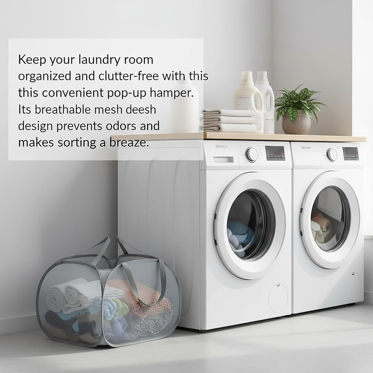 Kimmama Collapsible Mesh Laundry Basket, Foldable Pop Up Laundry Hamper with Side Pocket, Removable Clothes Storage Bin with Handle for Laundry Room, College Drom, Bathroom, Kid Room, Travel, 95L