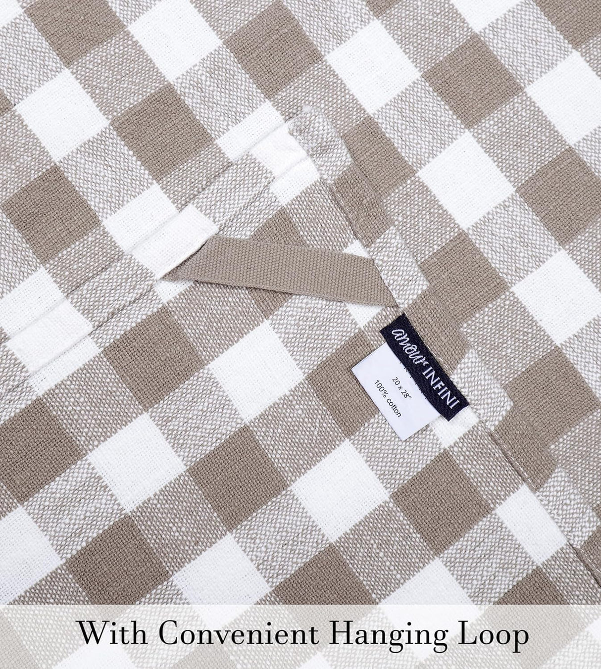 AMOUR INFINI Kitchen Towels Set of 4 Buffalo Checks Beige/White Kitchen Towels 28x20 Inches 100% Cotton Highly Absorbent Kitchen Towels Premium Quality Ultra Soft Mitered Corners KitchenTowels