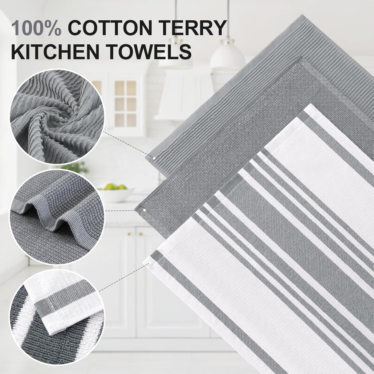 Homaxy Premium Kitchen Towels(18”x 28”, 6 Pack), Large Cotton 380 GSM Kitchen Hand Towels and 100% Cotton Kitchen Towels and Dishcloths Set(12 x 12 & 15 x 25 Inches, Set of 8 Bulk)