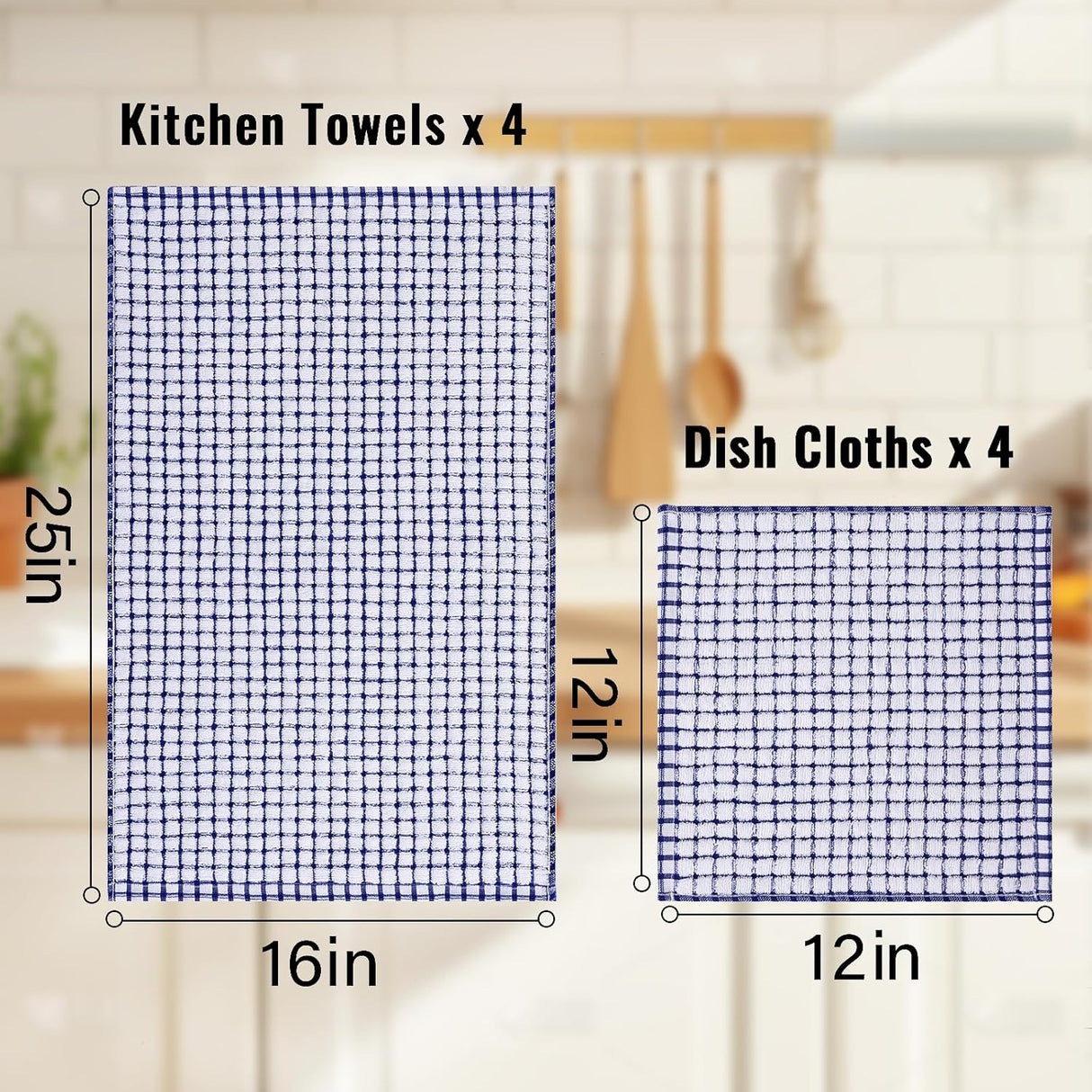 Homaxy 100% Cotton Waffle Weave Kitchen Dish Cloths (12 x 12 Inches, 6-Pack, Dark Grey), Kitchen Towels and Dishcloths Set( 16 x 25 and 12 x 12 Inches, 8-Pack, Blue/Yellow/Red/Green)