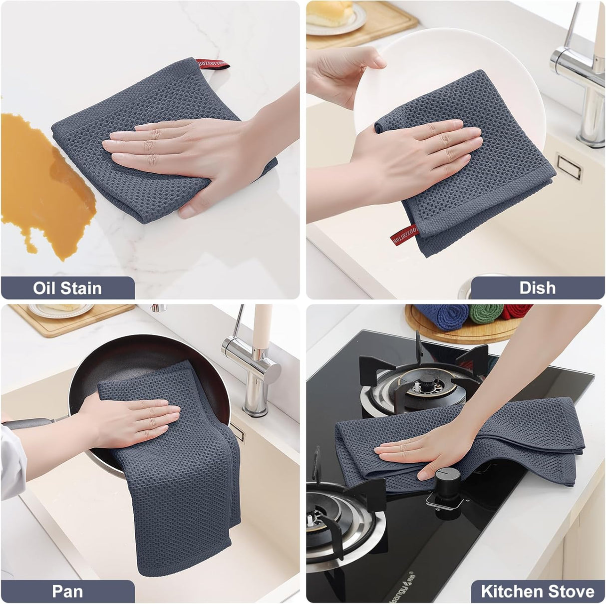 Homaxy 100% Cotton Kitchen Towels and Dishcloths Set, 12 x 12 Inches and 13 x 28 Inches, Set of 8 Bulk Kitchen Towels Set and Terry Kitchen Towels(15" x 25", 6 Pack, Dark Grey)