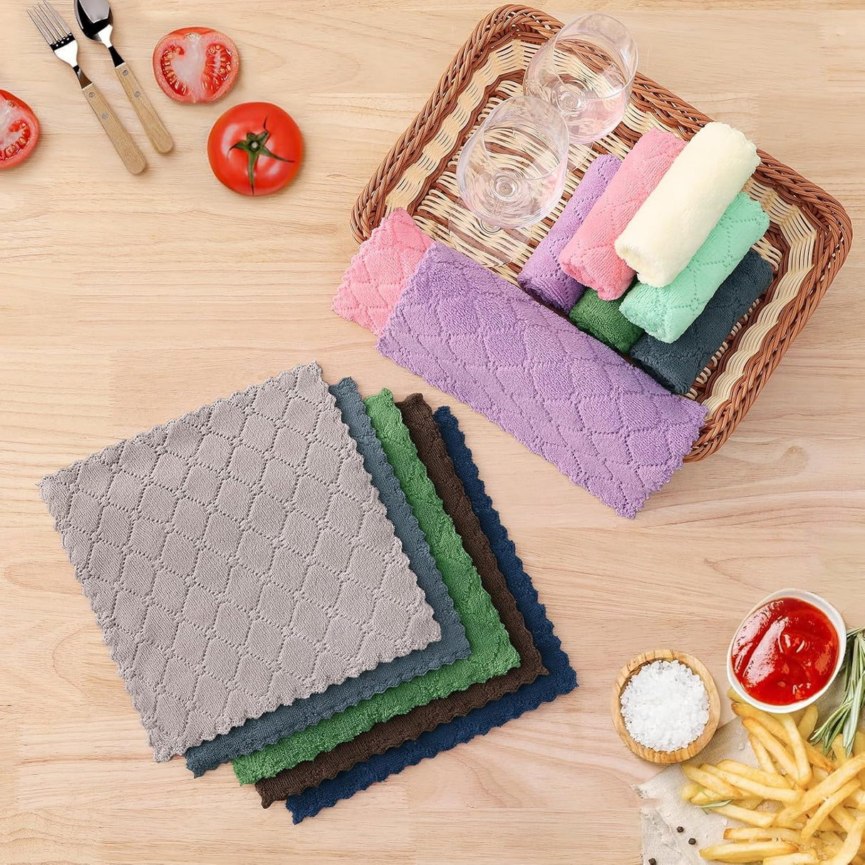 Homaxy 12 Pack Kitchen Dish Cloths (10 x 10 Inches, Grey) Kitchen Towels and Dishcloths Set, 12 x 12 and 13 x 28 Inches White & Black