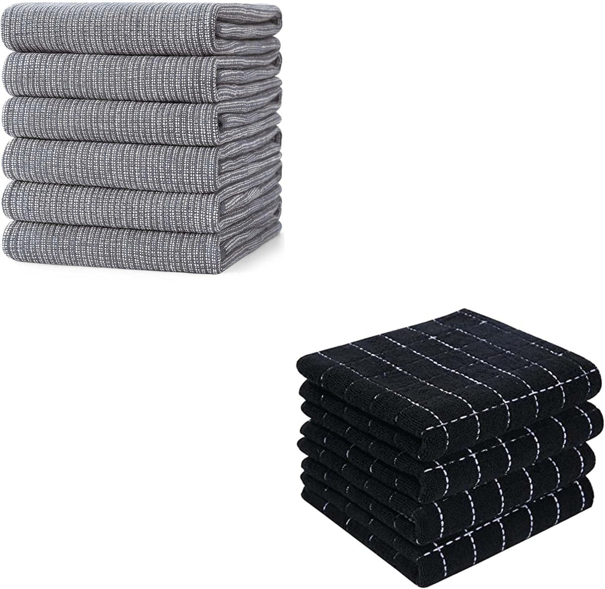 Homaxy Kitchen Towels Set, 18 x 28 Inches and 13 x 28 inches, Set of 10 Bulk Cotton Kitchen Towels Set, Ultra Soft Absorbent Dish Towels for Washing Dishes, Grey & Black