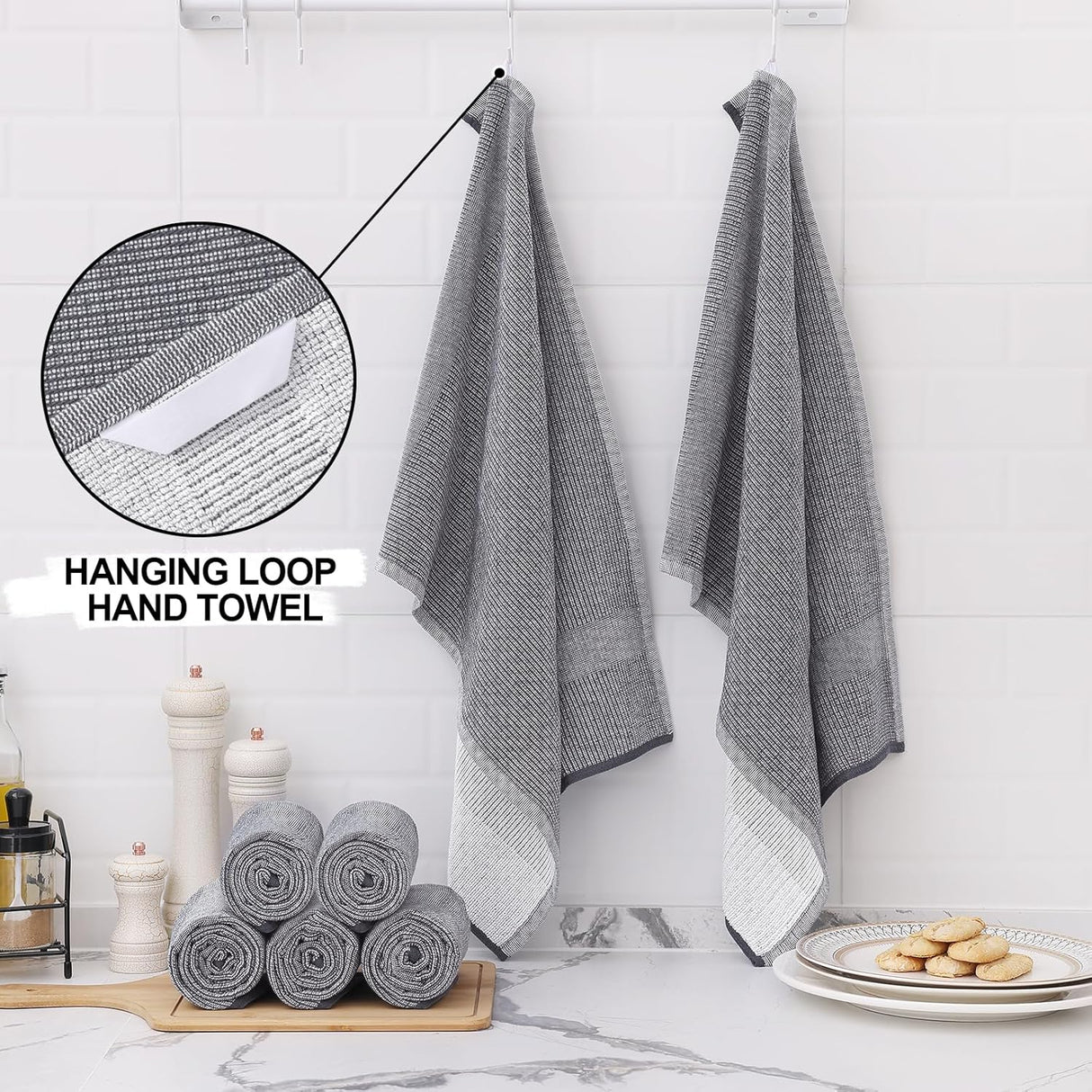 Homaxy Kitchen Towels Set, 18 x 28 Inches and 13 x 28 inches, Set of 10 Bulk Cotton Kitchen Towels Set, Ultra Soft Absorbent Dish Towels for Washing Dishes, Grey & Black
