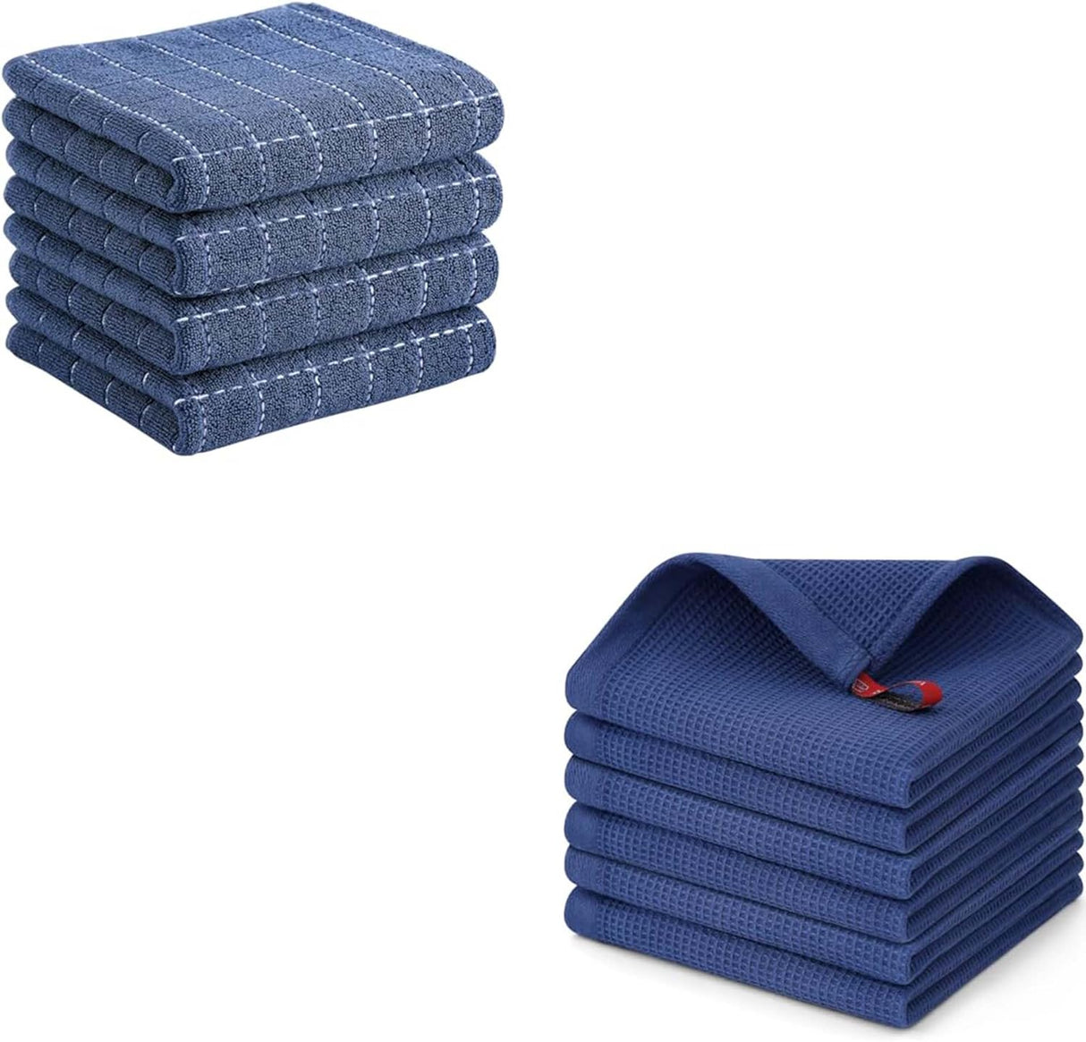 Homaxy Kitchen Towels Set, 13 x 28 inches and 12 x 12 Inches, Set of 10 Bulk Cotton Kitchen Towels Set, Ultra Soft Absorbent Dish Towels for Washing Dishes, Navy Blue