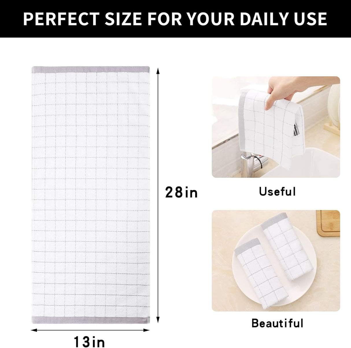 Homaxy Kitchen Towels, 16 x 28 Inches and 13 x 28 Inches, Set of 8 Bulk Cotton Kitchen Towels Set, Ultra Soft Absorbent Dish Towels for Washing Dishes, White