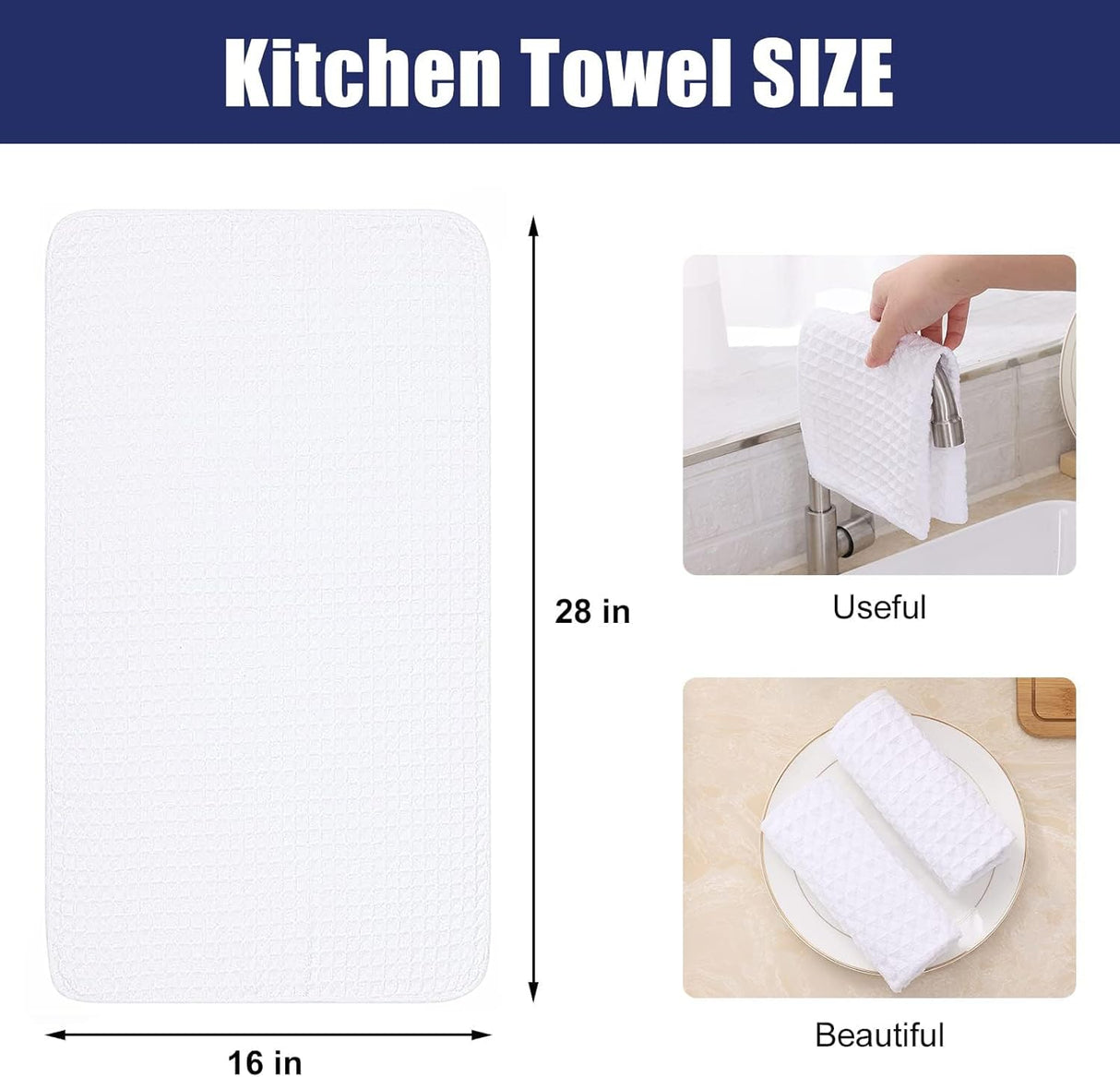 Homaxy Kitchen Towels, 16 x 28 Inches and 13 x 28 Inches, Set of 8 Bulk Cotton Kitchen Towels Set, Ultra Soft Absorbent Dish Towels for Washing Dishes, White
