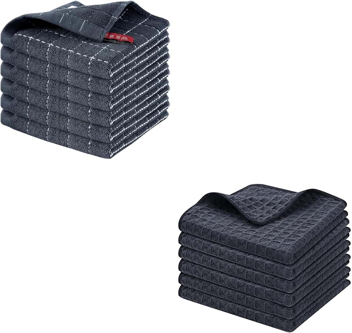 Homaxy Kitchen Towels and Dishcloths Set, 12 x 12 Inches, Set of 12 Bulk Cotton Kitchen Towels Set, Ultra Soft Absorbent Dish Towels for Washing Dishes, Dark Grey