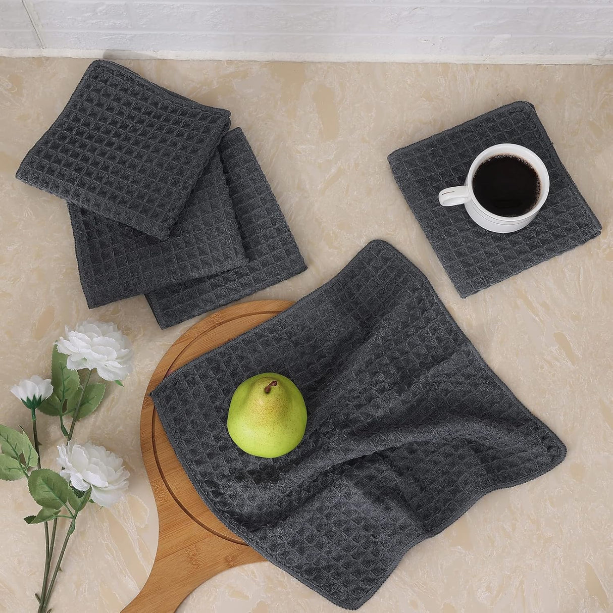 Homaxy Kitchen Towels and Dishcloths Set, 12 x 12 Inches, Set of 12 Bulk Cotton Kitchen Towels Set, Ultra Soft Absorbent Dish Towels for Washing Dishes, Dark Grey