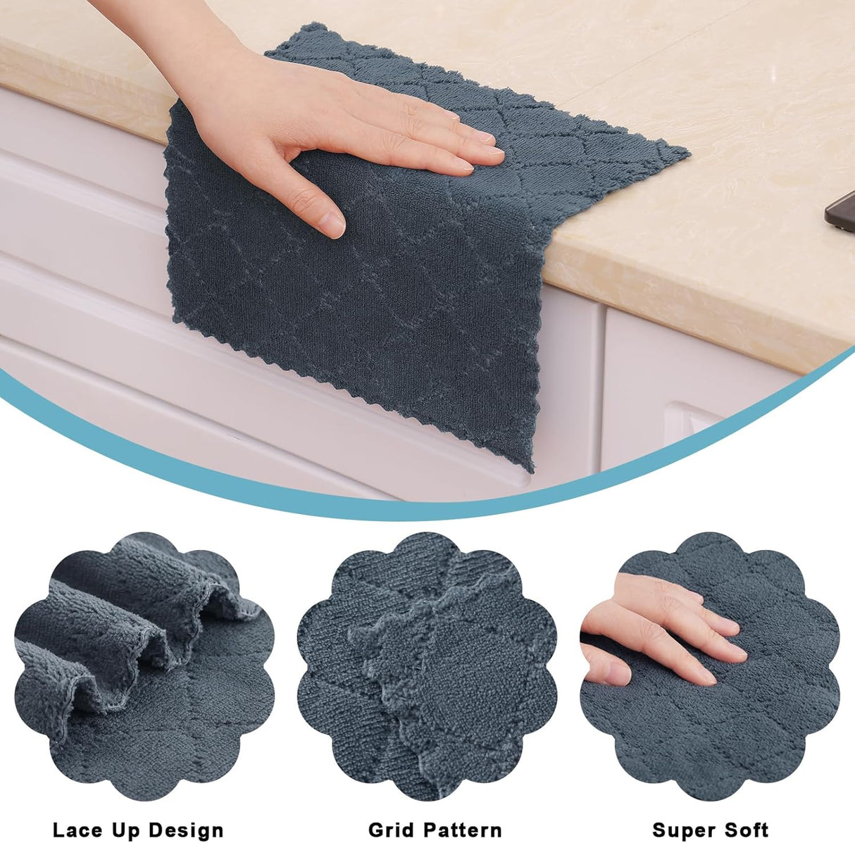 Homaxy 12 Pack Kitchen Coral Velvet Dish Cloths(10 x 10 Inches, Dark Grey) and 100% Cotton Waffle Weave Kitchen Dish Cloths 12x12 Inches 6-Pack Dark Grey