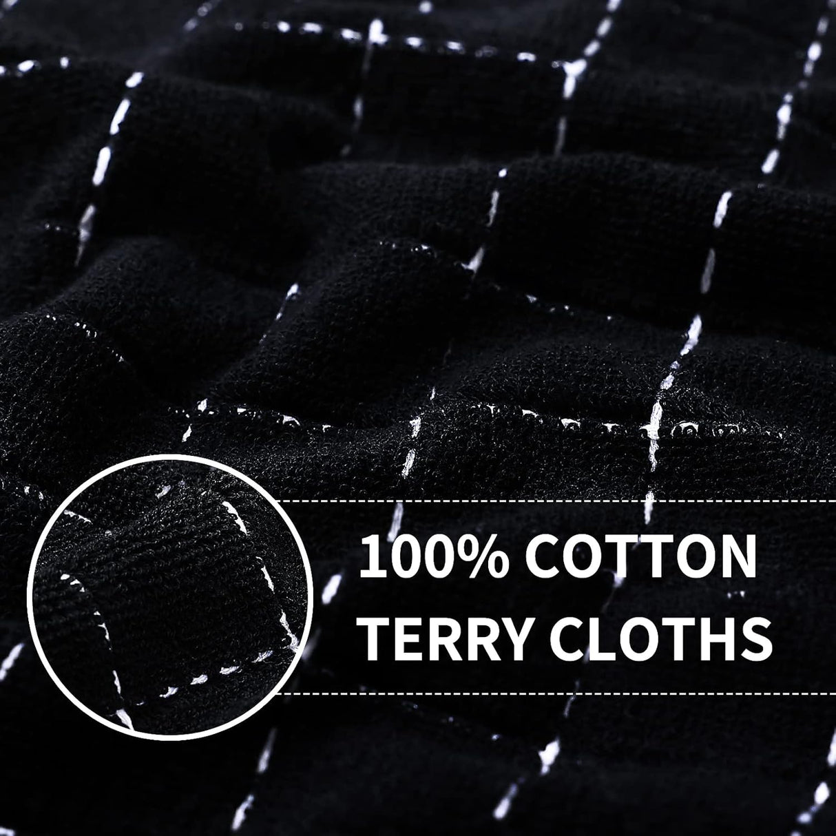 Homaxy 100% Cotton Terry Kitchen Towels and Check Kitchen Towels, 13 x 28 Inches, Set of 8 Super Soft and Absorbent Dish Towels, Black and White & Black