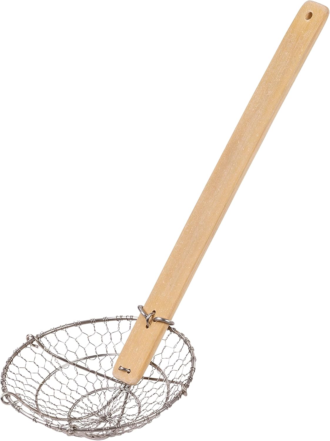 Kitchen Spider Strainer Stainless Steel 5-Inch Wire Basket with Heat-Resistant Bamboo Handle