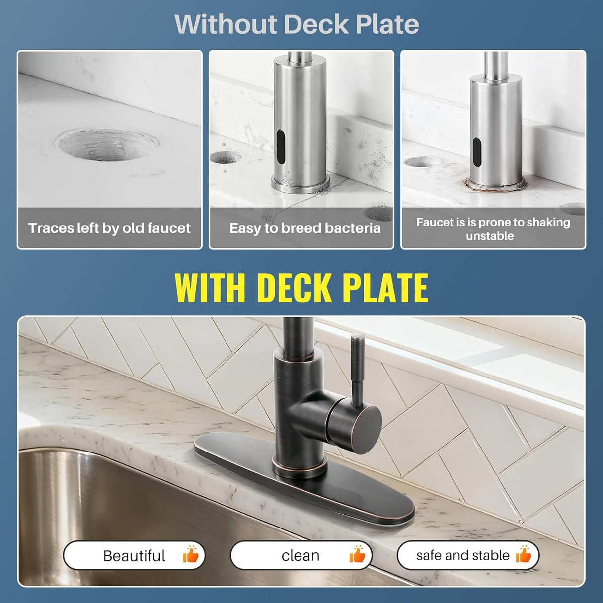 Faucet Plate, ALEASHA Kitchen Sink Cover Stainless Steel Plate for 1 or 3 Hole Bathroom or Kitchen Sink Faucet 10 Inch Escutcheon Hole Covers, Oil Rubbed Bronze