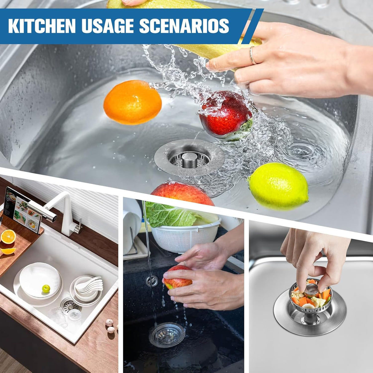 Sink Drain Strainer Kitchen Sink Drain Strainer&Sink Stopper,Stainless Steel Pop up Sink Drain Strainer,Anti-Clogging Basket Strainer,High Durability with Brass Core,Fit 3-1/2",Chrome