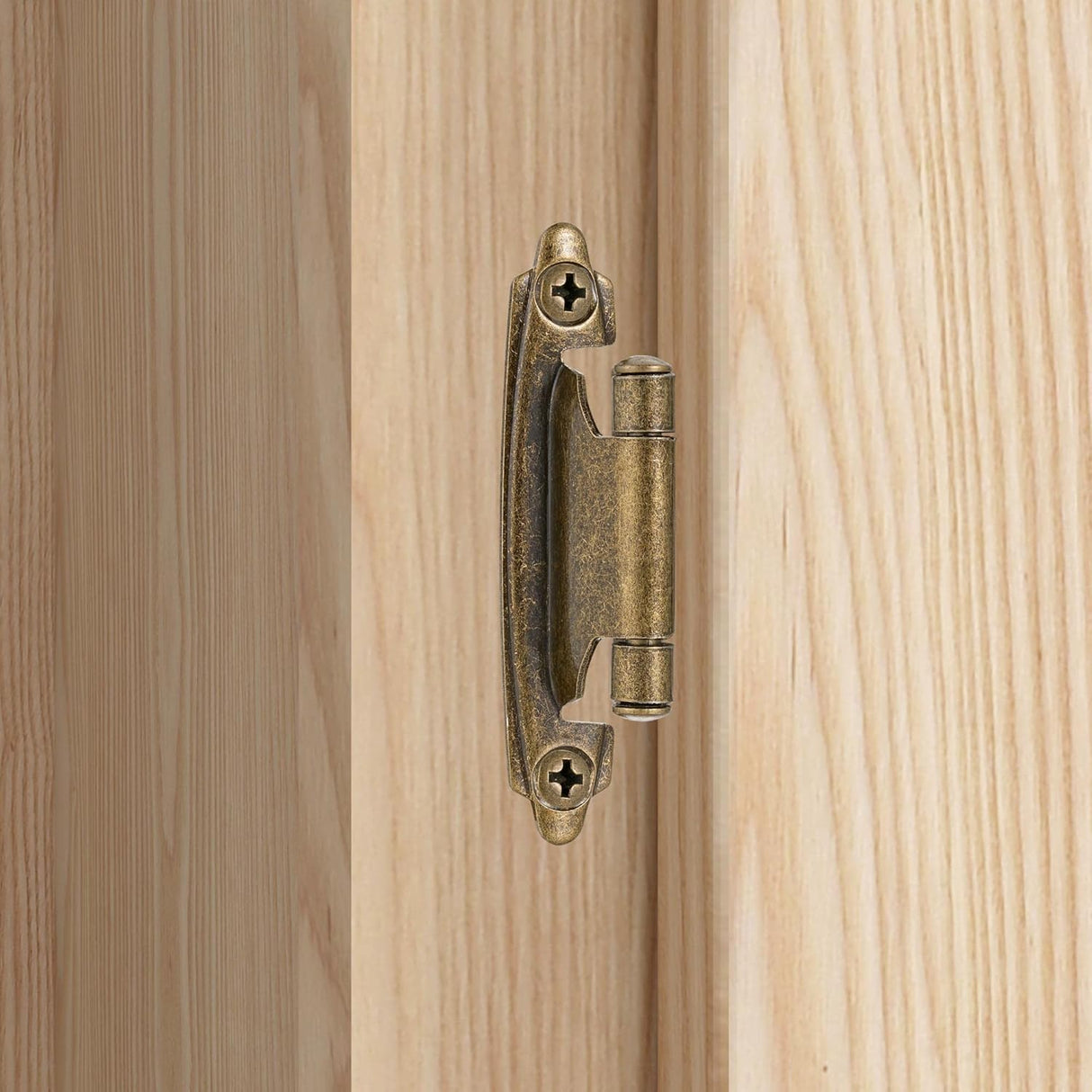 10 Pack (5 Pair) Antique Brass Self Closing Cabinet Hinges for Kitchen Cabinet Door, 1/2" Overlay (Variable) Semi Concealed Kitchen Cabinet Hinges