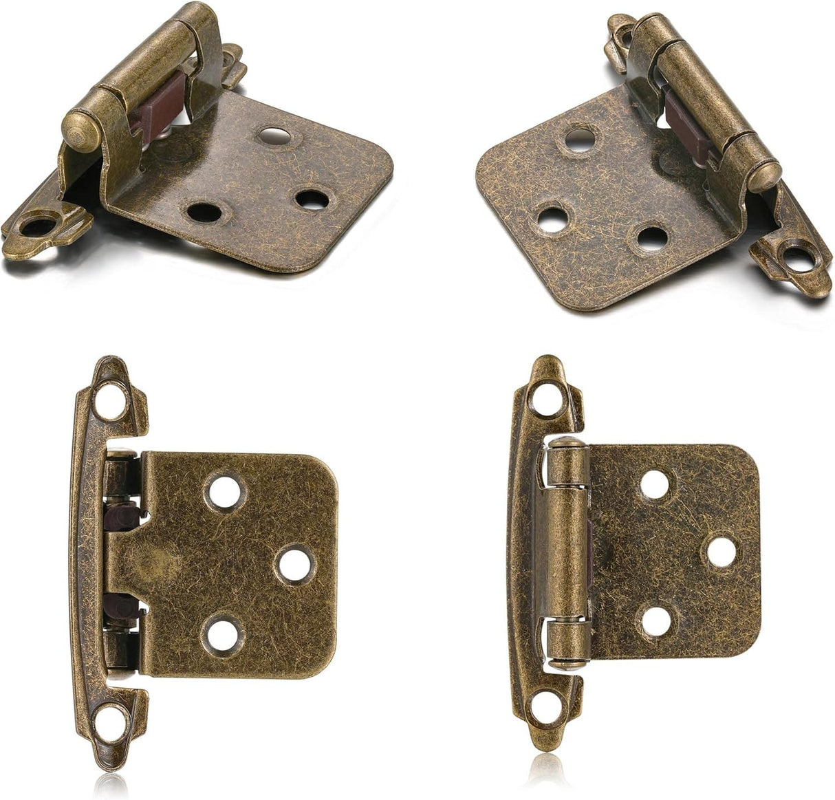 10 Pack (5 Pair) Antique Brass Self Closing Cabinet Hinges for Kitchen Cabinet Door, 1/2" Overlay (Variable) Semi Concealed Kitchen Cabinet Hinges