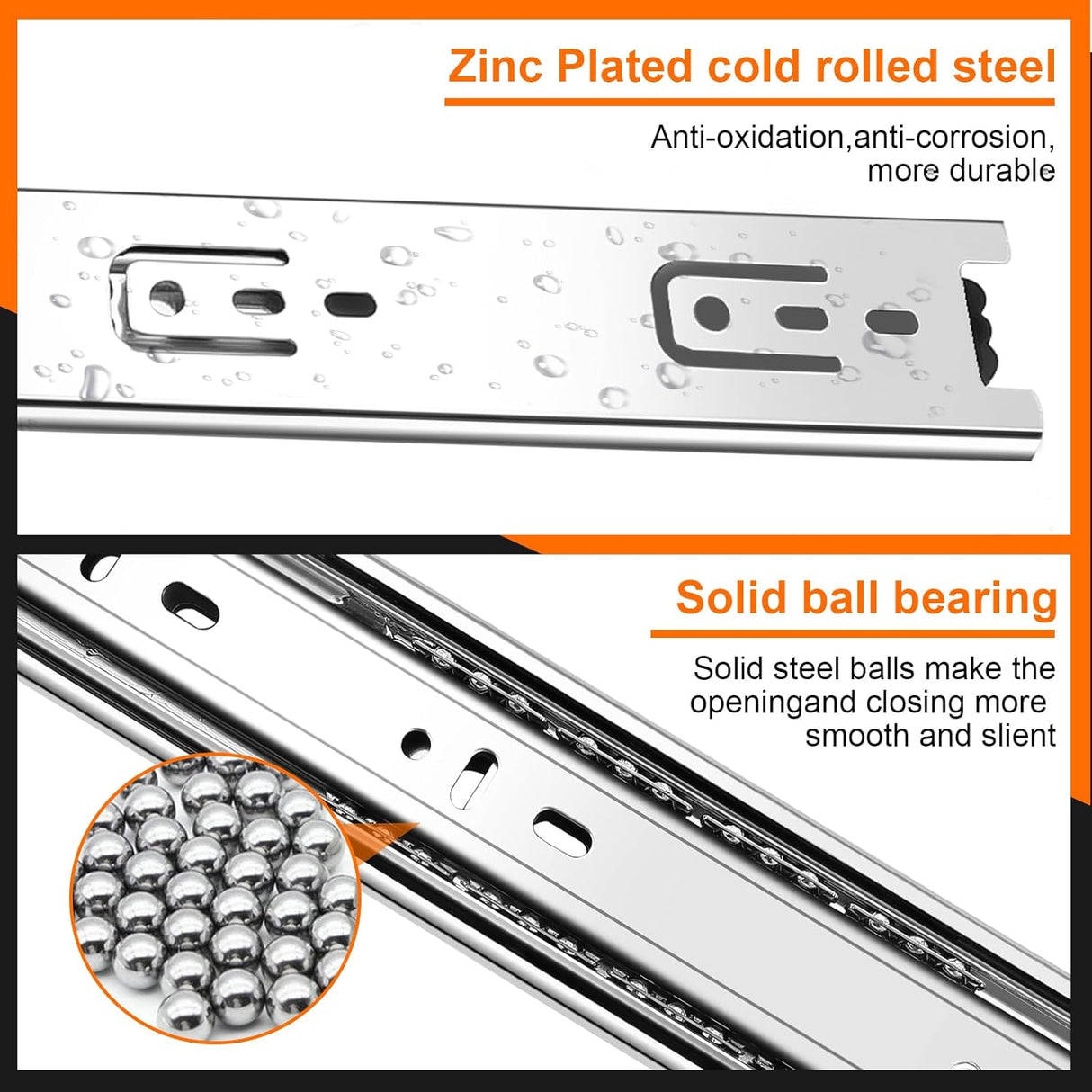 14 inch Drawer Slides 4 Pairs (8pcs) 3 fold Full Extension Side Mount Cabinet Drawer Glides 14" Silver Cabinet Rails for Dresser, Cabinet, Kitchen,Trash Can, Wardrobe 100 LB Capacity