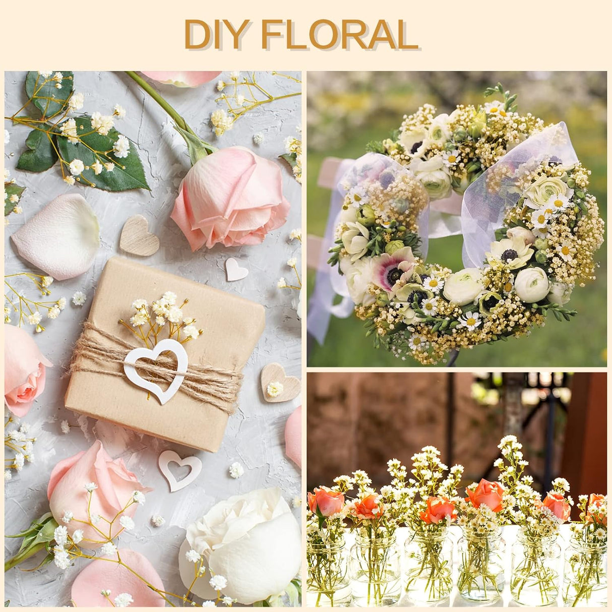 50Pcs Mini Dried Baby's Breath Flowers, 6'' Natural Ivory White Flowers for Resin Art Craft DIY, 3000+ Pressed Gypsophila Bouquet Present for Valentine's Day, Wedding Wreath, Card Making, Home Decor