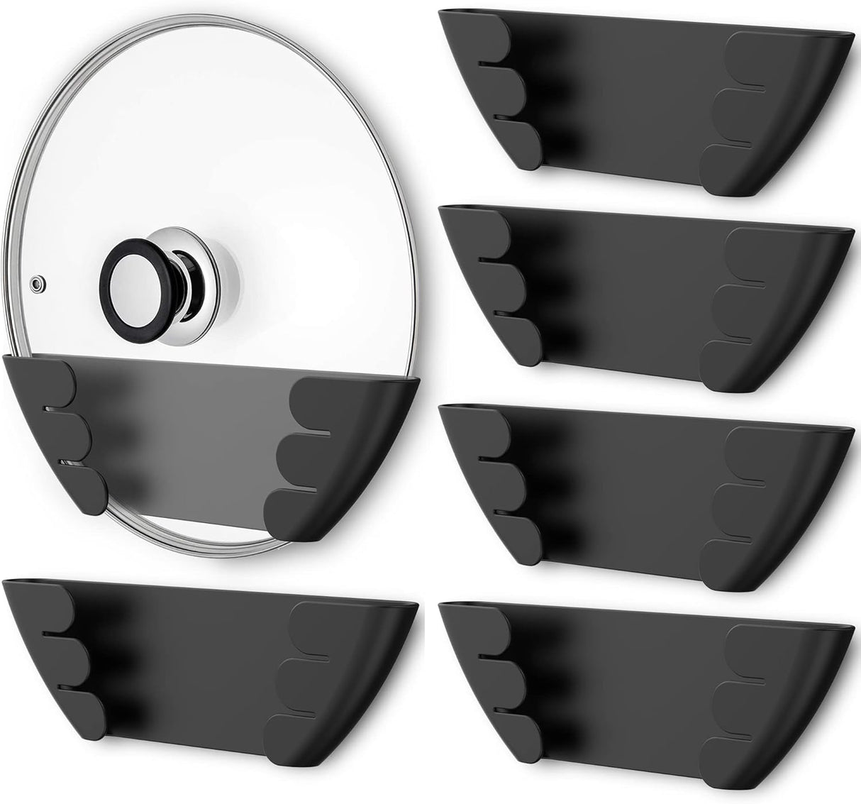 Universal Pot Lid Organizer for Cabinet - Upgraded Patented 6 Pack Pan Lids Organizers Inside Door Wall Mount Pots Top Storage Rack Holder Kitchen, Fits 6" to 13" (Black)