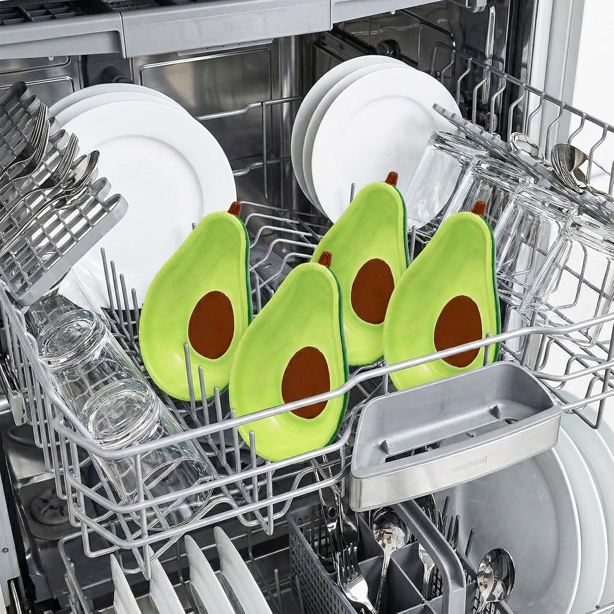 4 Pack Avocado Spoon Rest for Stove Top, 6.5 Inch Cute Ceramic Holder, Heat-Resistant Kitchen Counter Ladle Spoonrest, Large Cooking Utensil Dish Spatula, Tongs, Housewarming Gifts