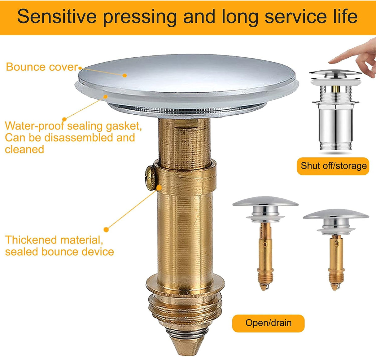 Pop-Up Click Clack Plug,66 mm Bathroom Basin Sink Button Drain,Suitable for Kitchen Bathroom Washbasin, Solid Brass Chrome Platedplug