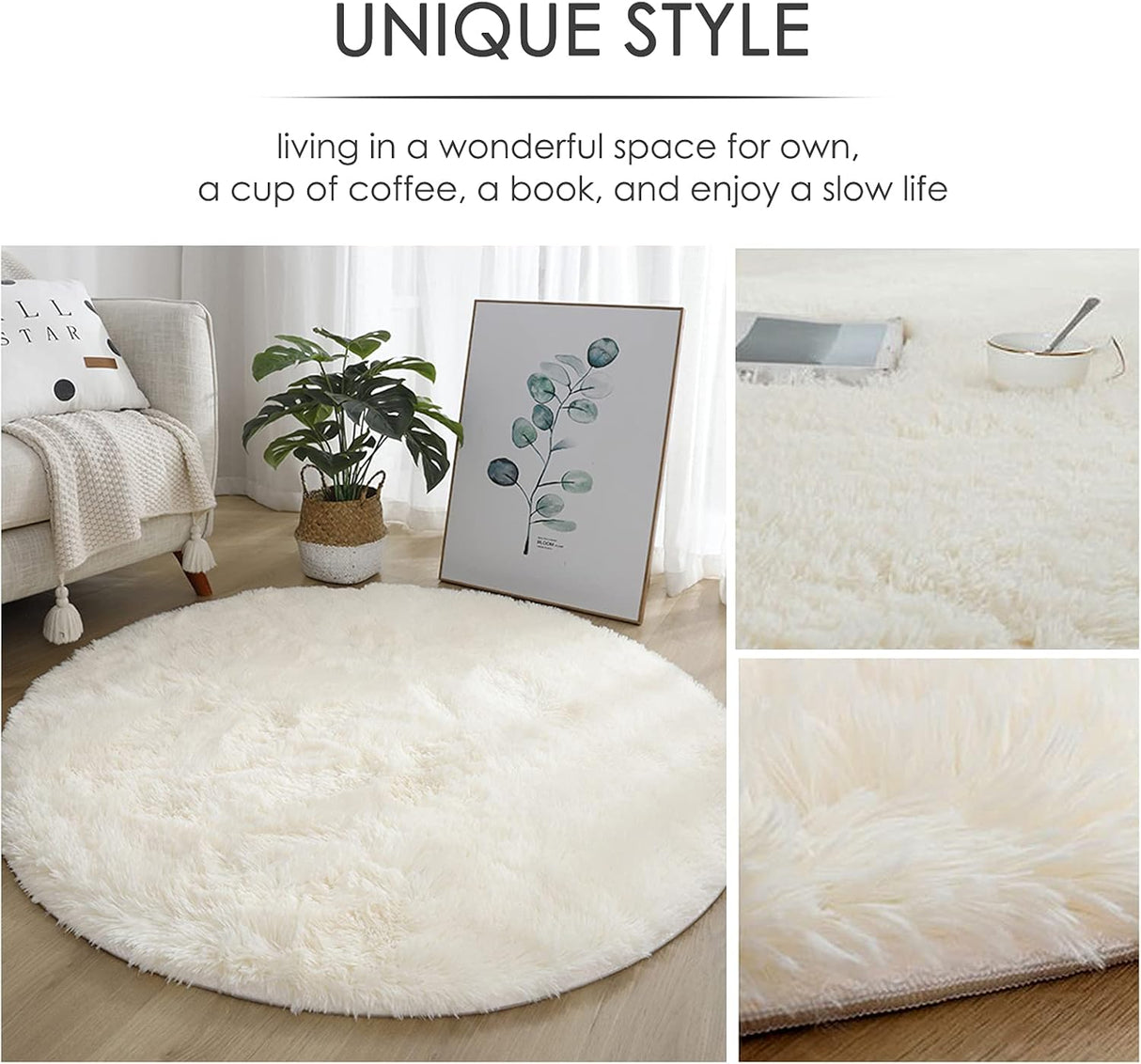4x4 Soft White Round Area Rug for Bedroom Modern Fluffy Circle Rug for Kids Girls Baby Room Indoor Plush Circular Nursery Rugs Cute Cozy Area Rugs for Living Room